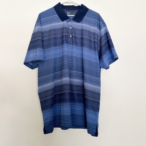 PGA Tour Golf Polo Shirt Blue Black Striped Short Sleeve Button Collar XXL - Picture 2 of 4